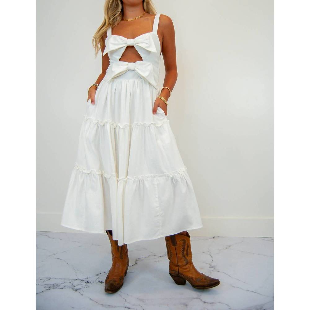 So Me White Midi Dress with Bow Details